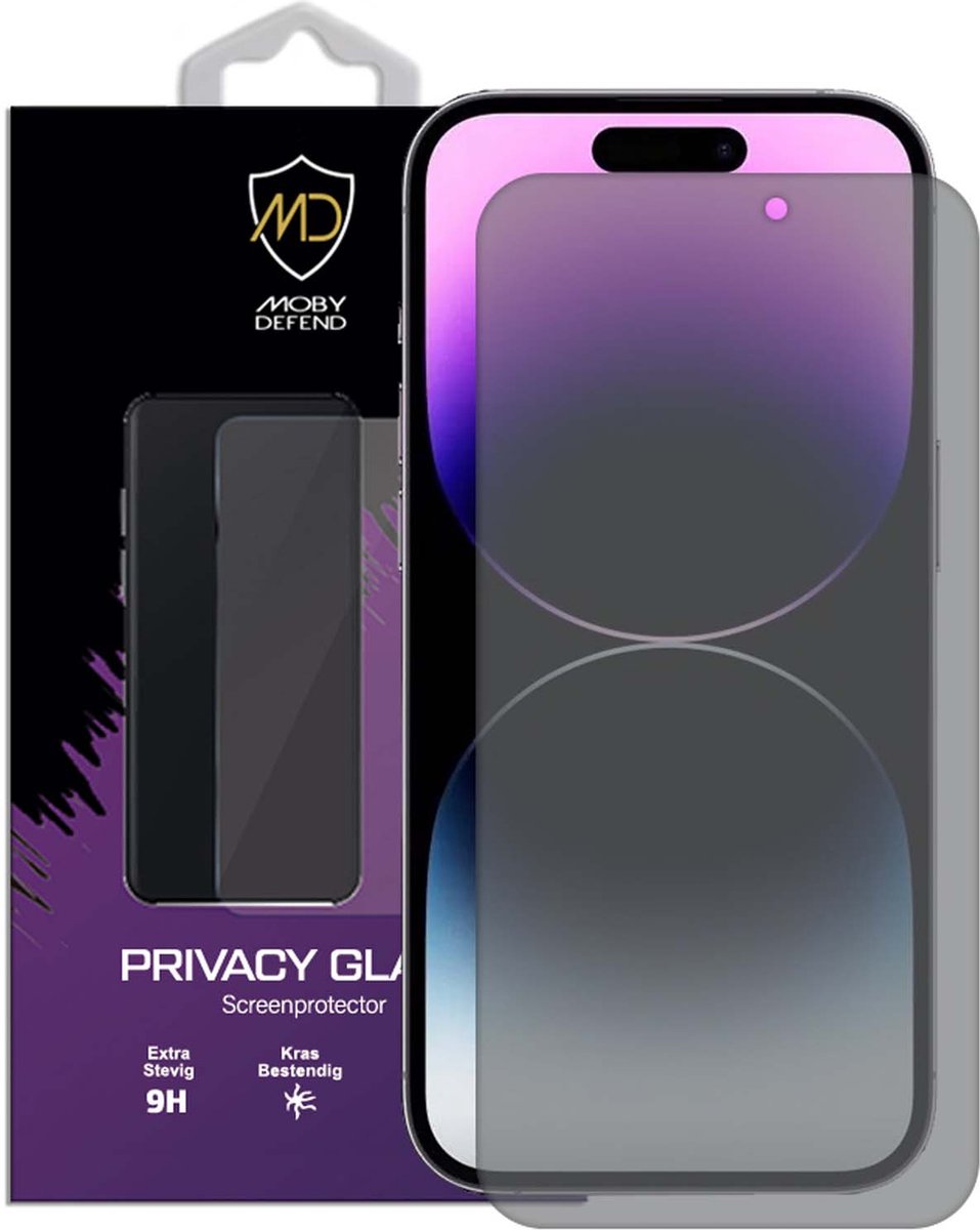 MobyDefend Screenprotector - Geschikt voor iPhone 14 Pro - Matte Privacy Glass Screensaver