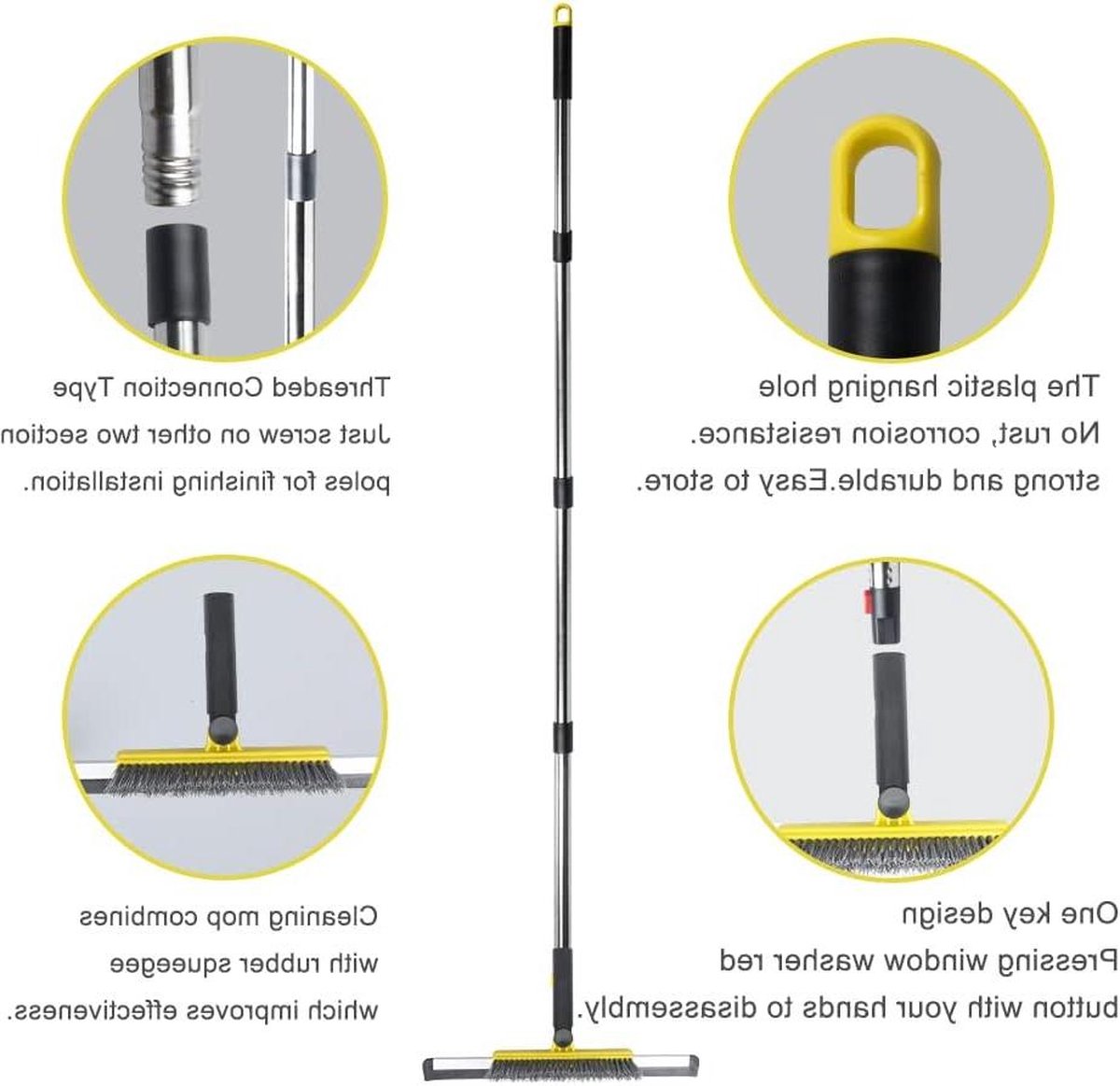 Goedkoopste Vloerwisser schrobber rakel bezem met 54 inch verstelbare handgreep en waterzuiger - Voegborstel douchevloerschrobber voor garage binnenplaats glas badkamer keuken muur tegel (GEEL) schrobber met steel