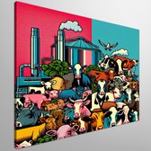 Pop art vee schilderij | Funky boerderij: een eigentijdse kijk op Pop Art vee | Kunst - 100x100 centimeter op Canvas | Foto op Canvas