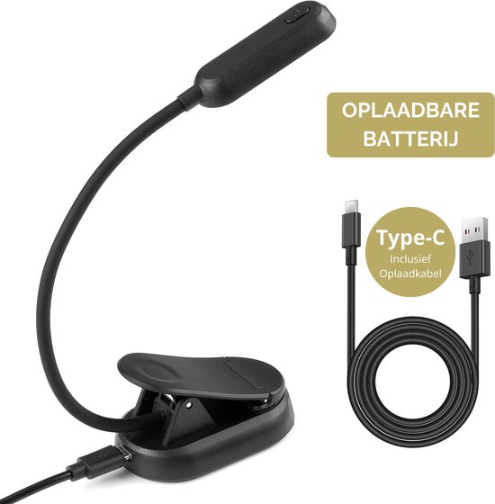 TKtrading LED Leeslampje voor Boeken - USB-C Oplaadbaar - Draadloos & Verstelbaar - Flexibele Zwanenhals LED Leeslamp met Klem - Compact en Handig voor Thuis, Reizen en Bed - Zwart — afbeelding 4