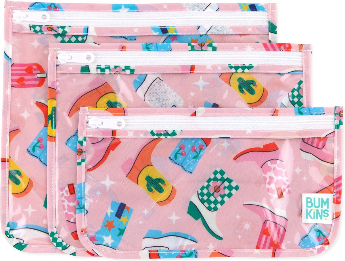 Bumkins - Clear Front Travel Bags | Reistasjes met Doorzichtig Venster (3 stuks) - Boots