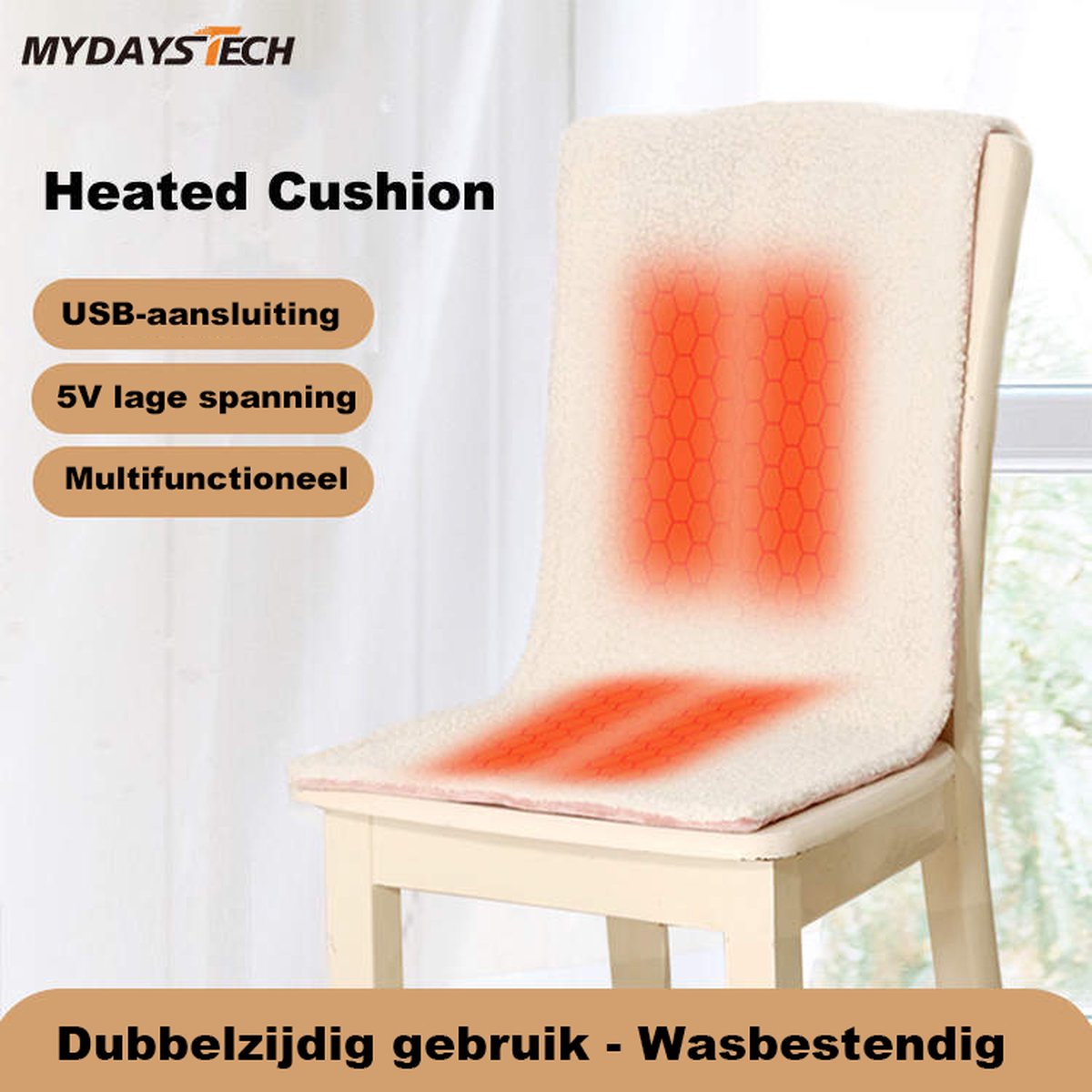Afbeelding 3 van Warmtedeken draadloos - Powerbank + Adapter - Elektrische deken USB - 100x40cm - Energiezuinig Verwarmen - Wasbaar - Grijs