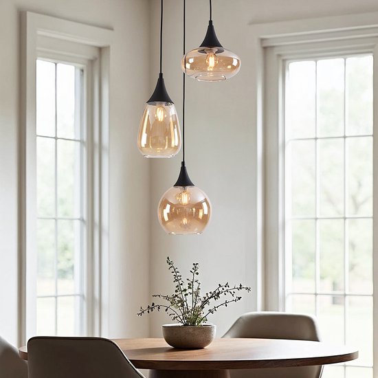 LumenXL - Moderne eetkamer hanglamp Loua - Amber glas - 3-lichts