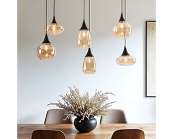 LumenXL Zwarte hanglamp Loic - amber glas, 6-lichts