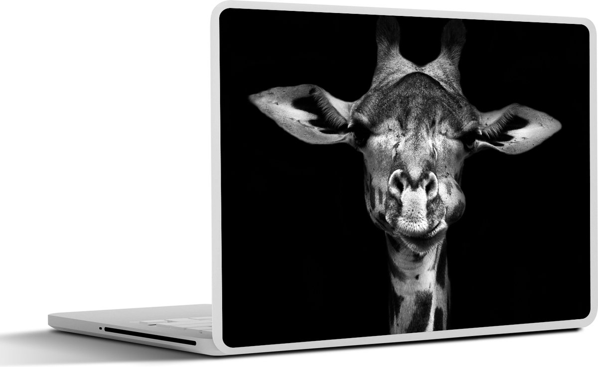 Laptop sticker - 14 inch - Giraffe - Portret - Dieren - Zwart - Wit - 32x5x23x5cm - Laptopstickers - Laptop skin - Cover