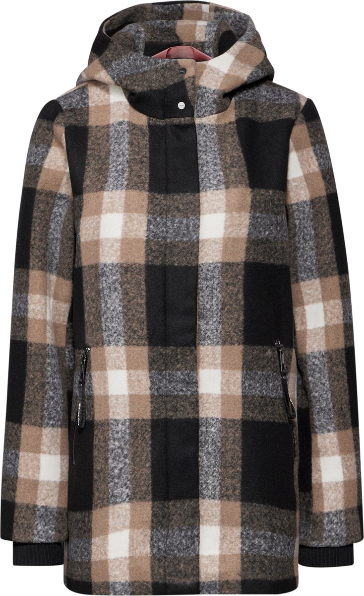 Street One check coat met capuchon - Dames Jas - Black - Maat 42