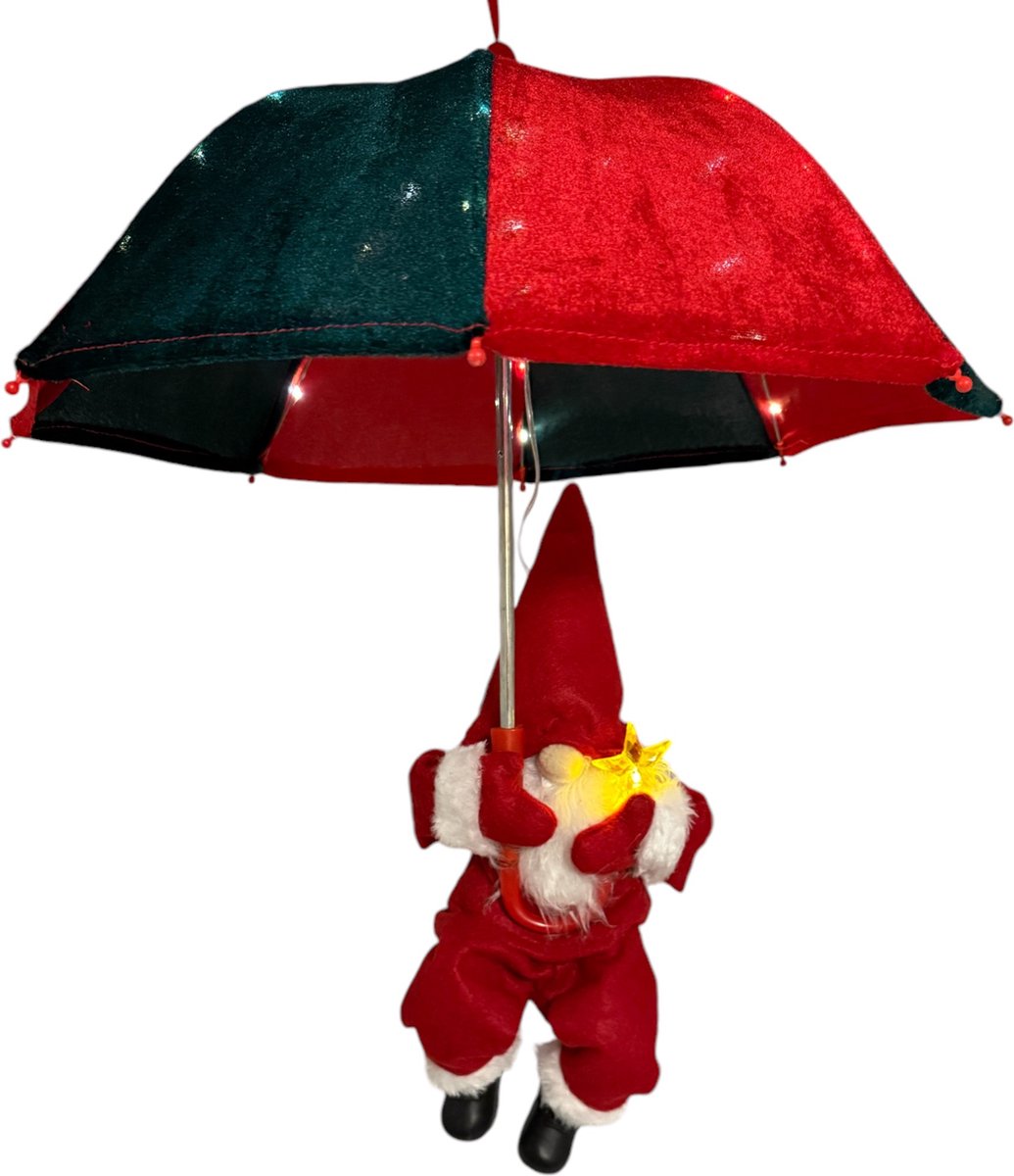 Gnomebrella Kerstgnome Kerstkabouter met Led verlichting - H60 x D50 cm - Rood / Groen