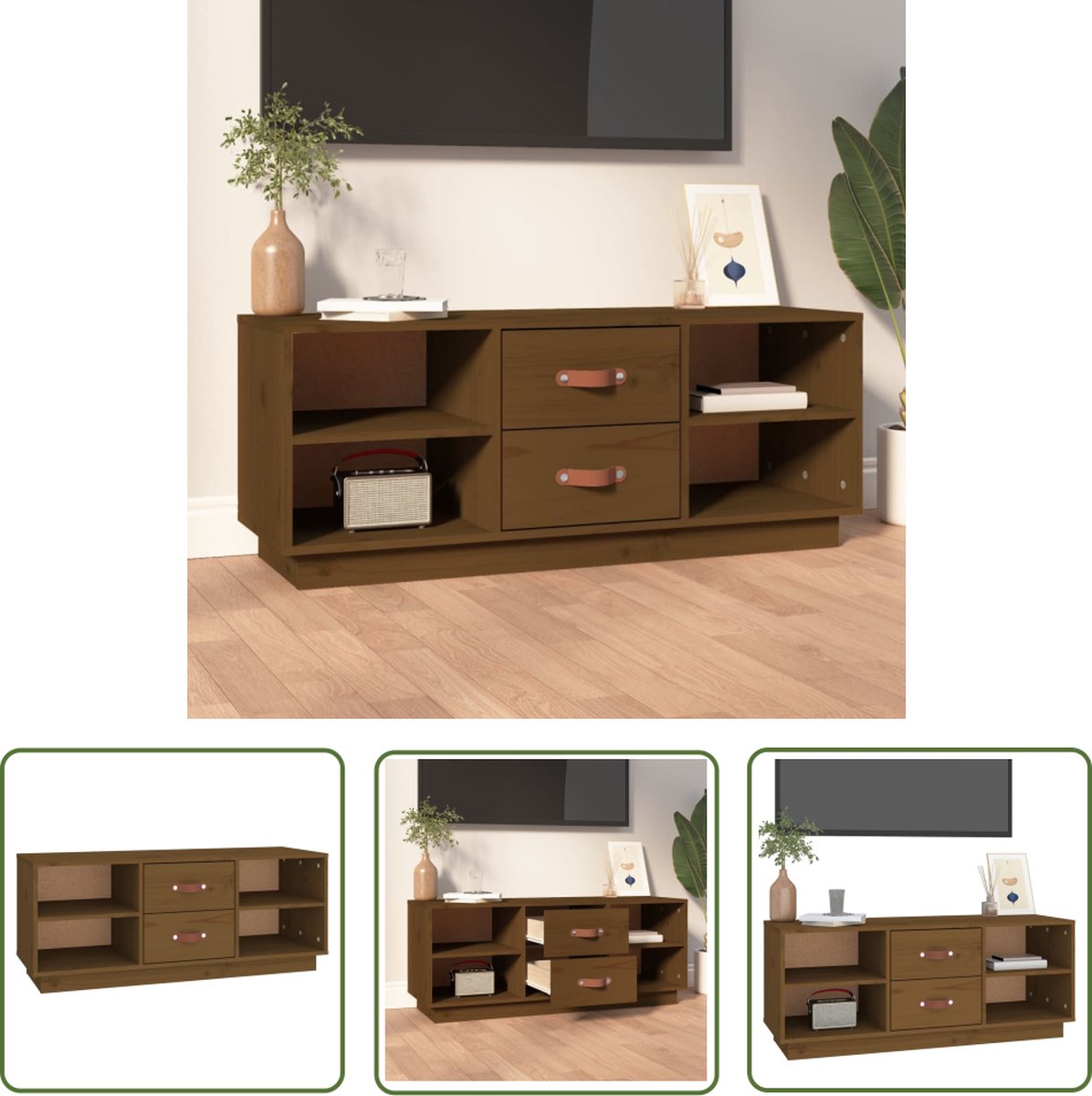 vidaXL Tv Meubel - Tv Kast - Tv-meubel 100x34x40 cm massief grenenhout honingbruin - Houtsoort - Grenoblenhout - Bruin
