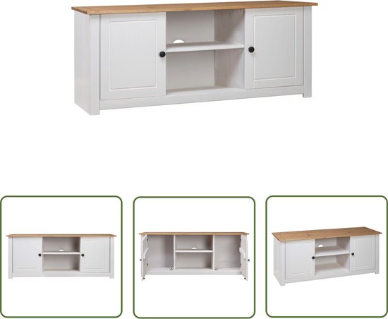 The Living Store Meuble TV Gamme Panama 120x40x50 cm bois de pin massif blanc