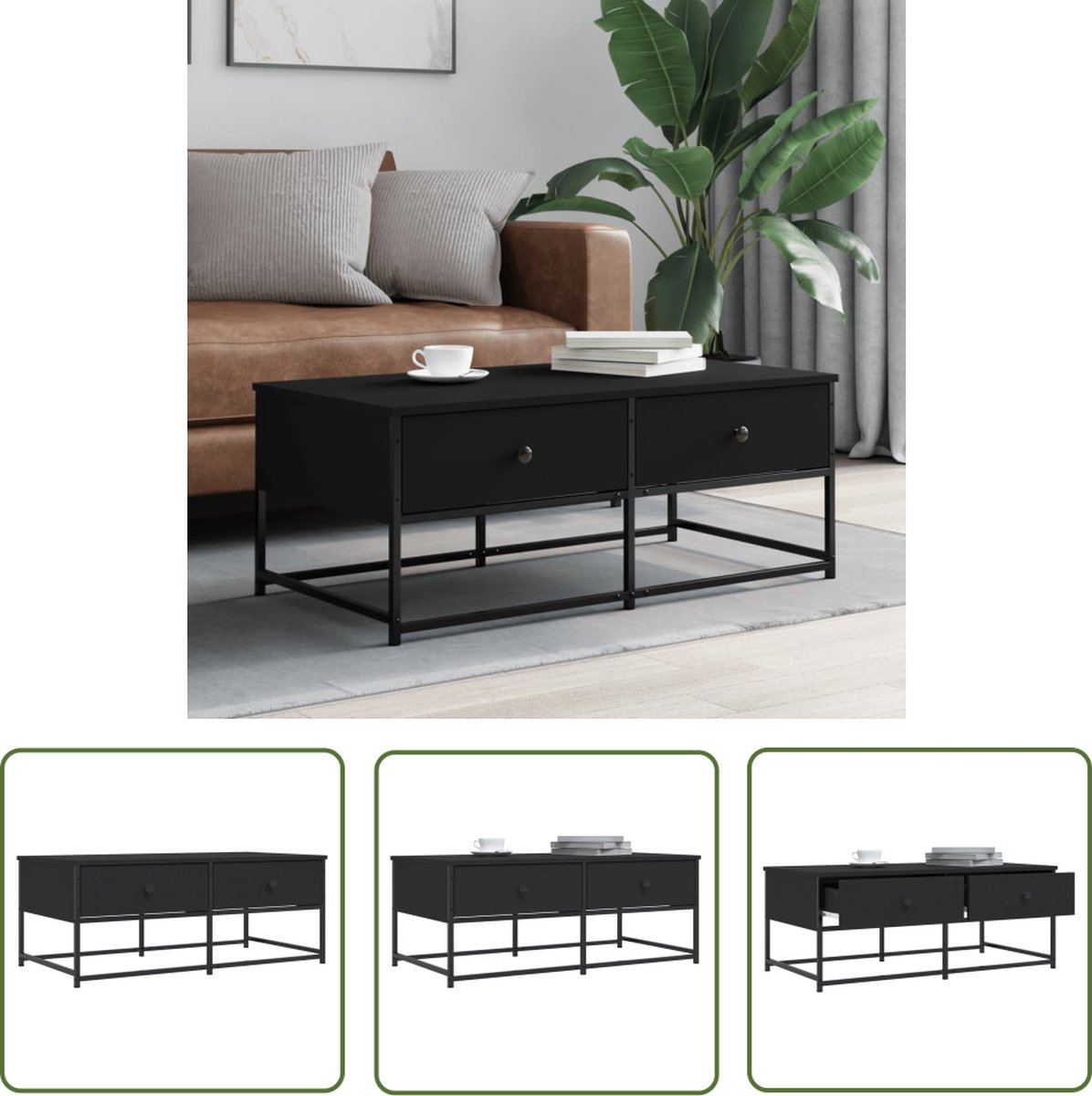 Salontafel 100x100x40 cm bewerkt hout zwart | -nl
