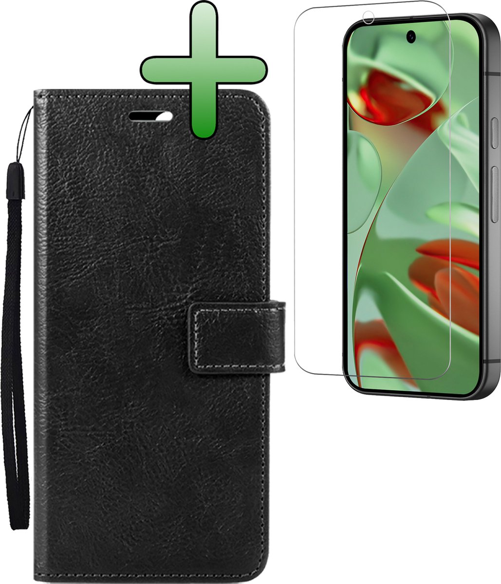 Hoesje Met Screenprotector - Geschikt voor Google Pixel 9 Pro XL - Luxe Pasjeshouder - Bookcase Portemonee - Flip Case - Kunstleer Book Case - Flipcase - Book Cover - Walletcase - Portemonneehoes - Zwart