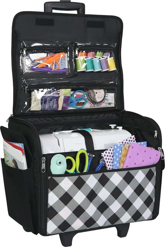 Alles Mary XXL 4 wielen 360 Graden Naaimachine Trolley Bag on Wheels Black with Floral Trim Alles Mary XXL 4 wielen 360 Graden Naaimachine Trolley Bag on Wheels Black with Floral Trim