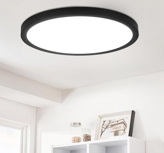 LED Plafondlamp Plat 18cm 15W - Dimbare Badkamerlamp Keukenlamp Met 3000-6500K, Zwart