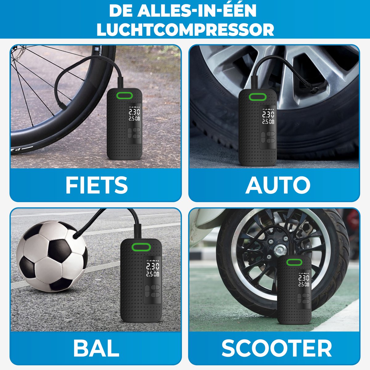 Luchtcompressor - Oplaadbare fietspomp 4000mAh thumbnail 5