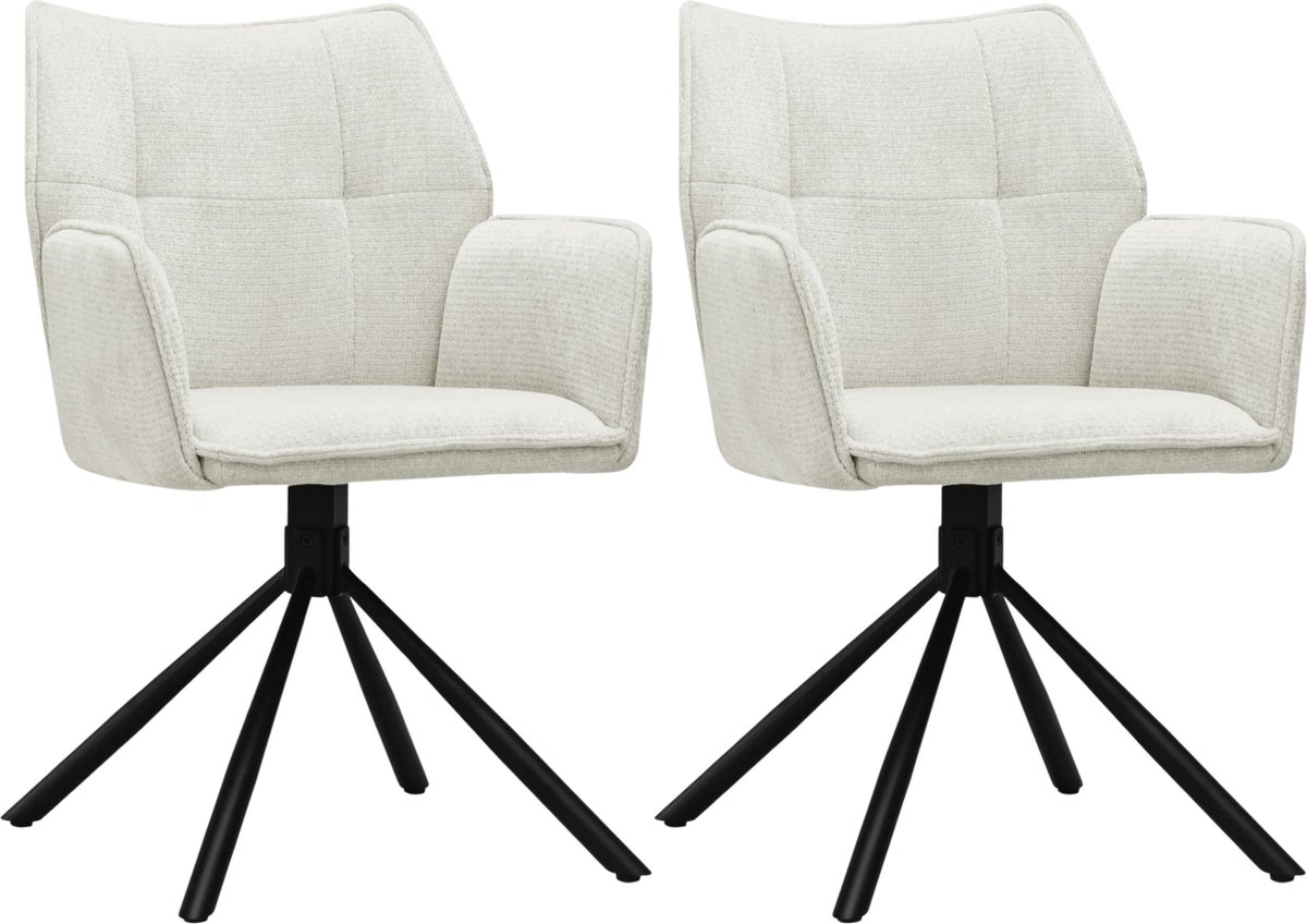 Colenis® - Enzo Eetkamerstoelen - Set van 2 - Licht Beige - Linnen Stof - Luxe Gestoffeerde Zitting - Industrieel Design - Metalen Poten - Stoel