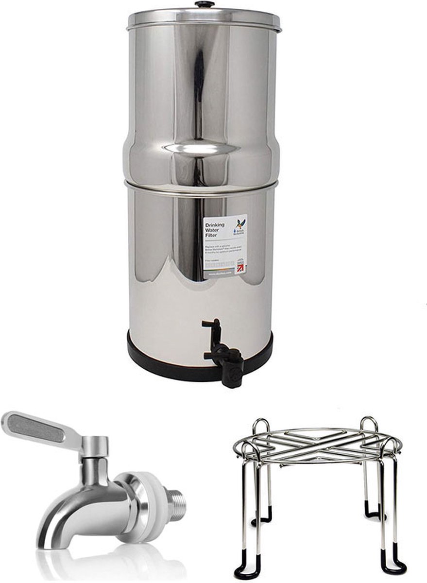 Filtre à Eau Gravité British Berkefeld 8,5L - Acier Inoxydable, 2 Cartouches Sterasyl