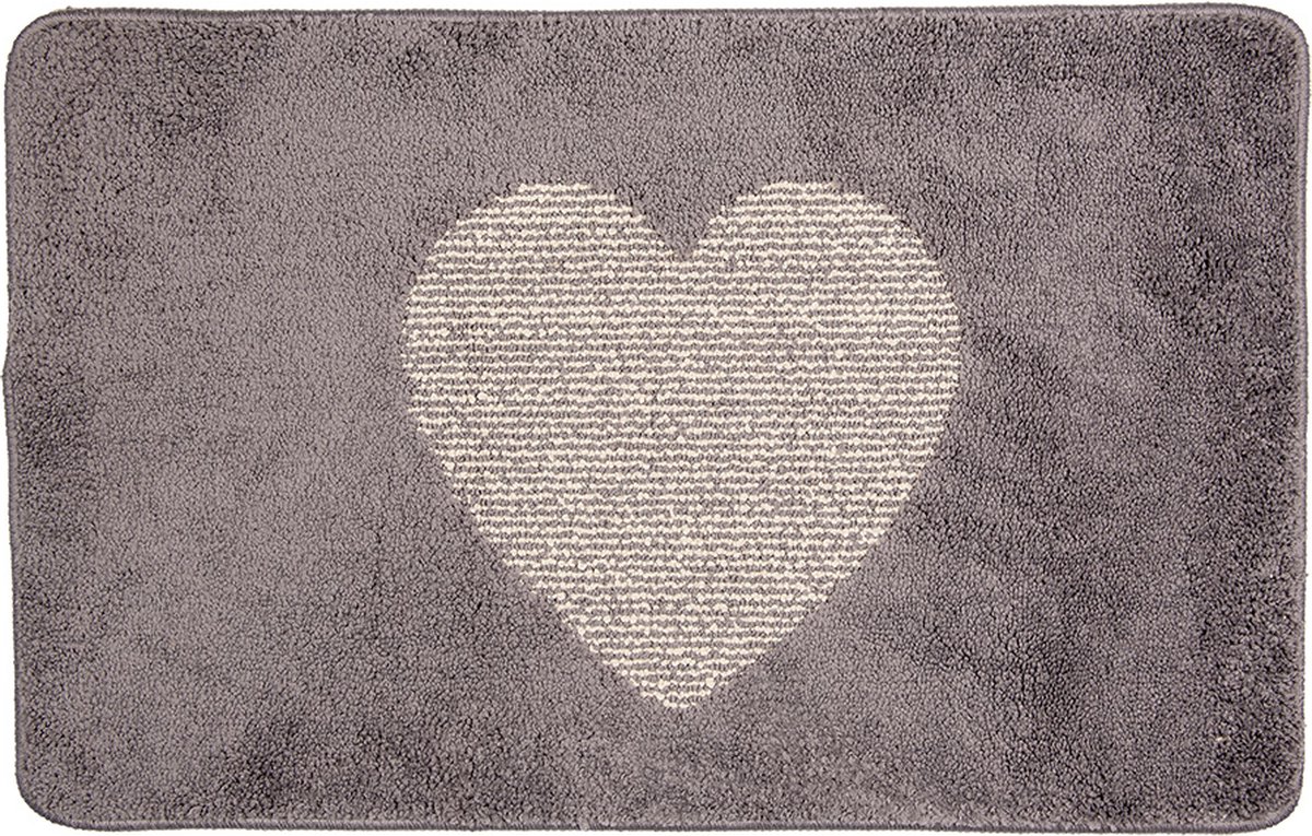 Badmat 78x48x1 cm Grijs Polyester Hart