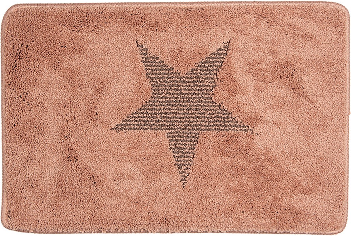 Badmat 58x38x1 cm Roze Polyester Ster
