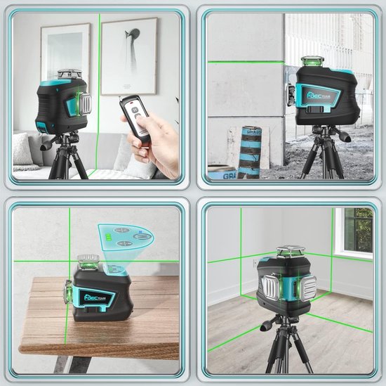 Huepar B03CG Pro, 3 x 360 kruislijnlaser met lithium-ion batterij
