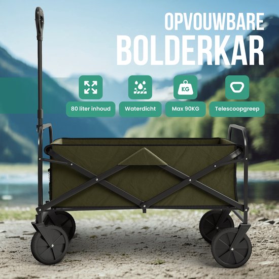 Avalo Bolderkar - Opvouwbaar - Tot 90KG - 80x47x49 CM - 80L - 360º Wielen - Groen van Avalo — afbeelding 2