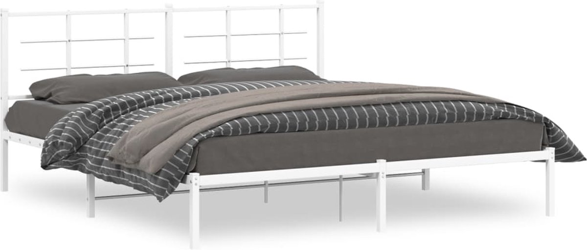 vidaXL - Bedframe - met - hoofdbord - metaal - wit - 183x213 - cm