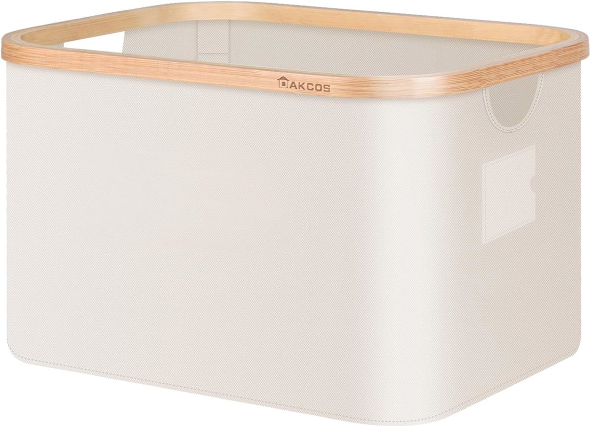 Goedkoopste Laundry Hamper with Handles Bamboo Edge Foldable Fabric Basket for Clothes Toys Storage 32L Beige