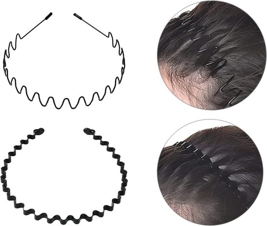 Metalen haarbanden, veer, golvende haarband, uniseks, zwarte golvende hoofdband, gepolijst, achteruit, antislip sporthaarband voor dames en heren, 6 stuks