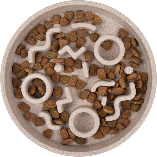 District 70 BAMBOO Slowfeeder - Stijlvolle anti-schrok voerbak voor katten – Merengue - Ø13 cm - Merengue Ø13 cm