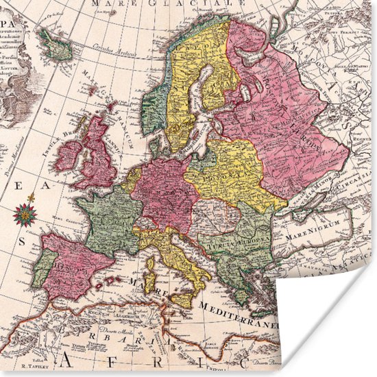 Poster Europa - Landkaart - Werelddeel - Vintage