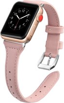 Leren bandje - geschikt voor Apple Watch series 1/2/3/4/5/6/7/8/9/SE/SE 2/Ultra/Ultra 2 met case size 42 mm / 44 mm / 45 mm / 49 mm - zachtroze