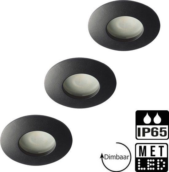 Inbouwspots badkamer - 3-pack - IP65 + GU10 LED - 5.5W - Dimbaar - 2700K warm wit