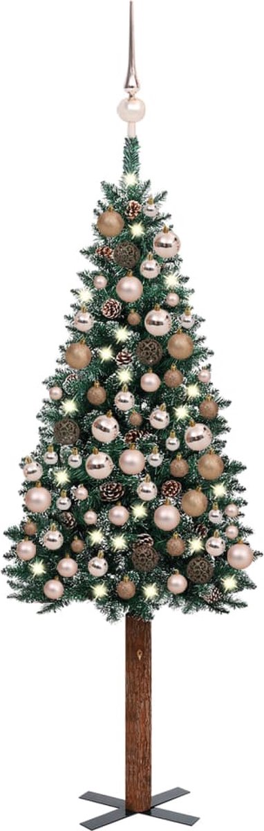 VidaLife Kerstboom met LED's en kerstballen smal 150 cm groen