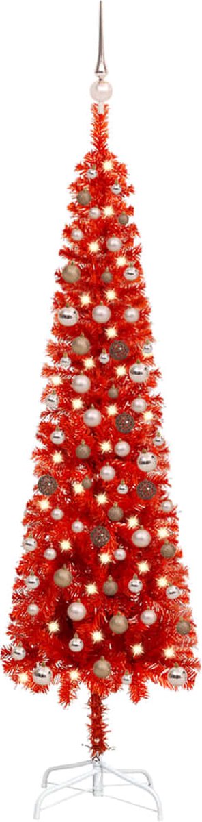 VidaLife Kerstboom met LED's en kerstballen smal 210 cm rood