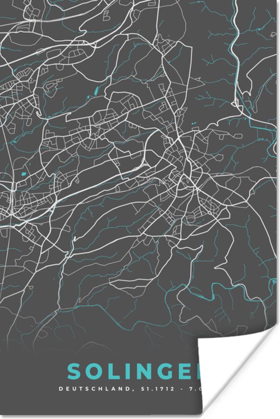 Poster Plattegrond – Solingen – Blauw – Stadskaart – Kaart - Duitsland ...
