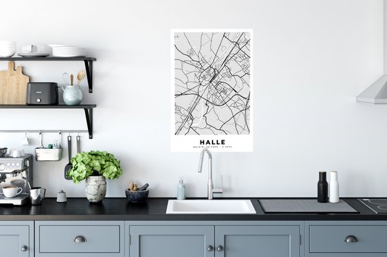 Affiche België – Halle – City Map – Map – Zwart Wit – Carte - 40x60 cm