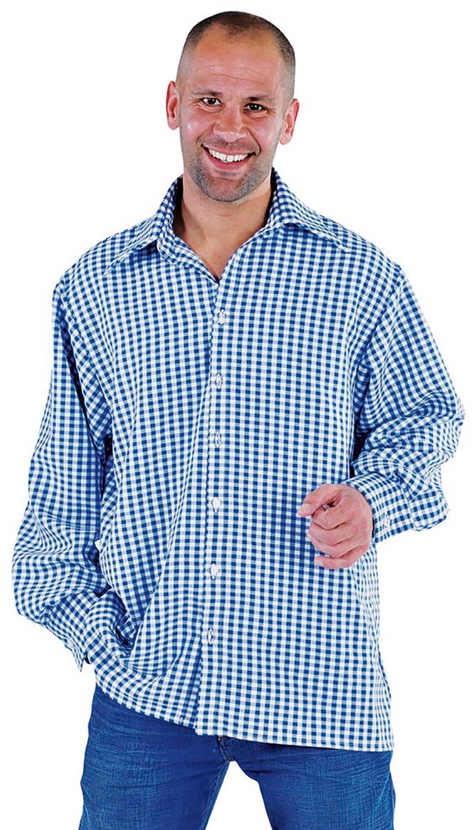 Magic Design Hemd Boeren-look Heren Polyester Blauw/wit Mt L