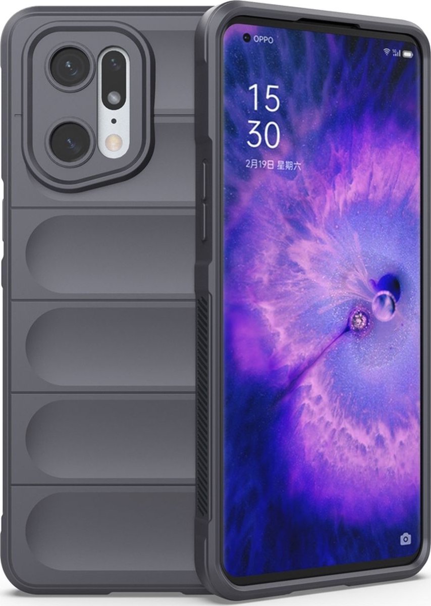 Mobigear Hoesje geschikt voor OPPO Find X5 Pro Telefoonhoesje Flexibel TPU | Mobigear Bumpy Backcover | Find X5 Pro Case | Back Cover - Charcoal