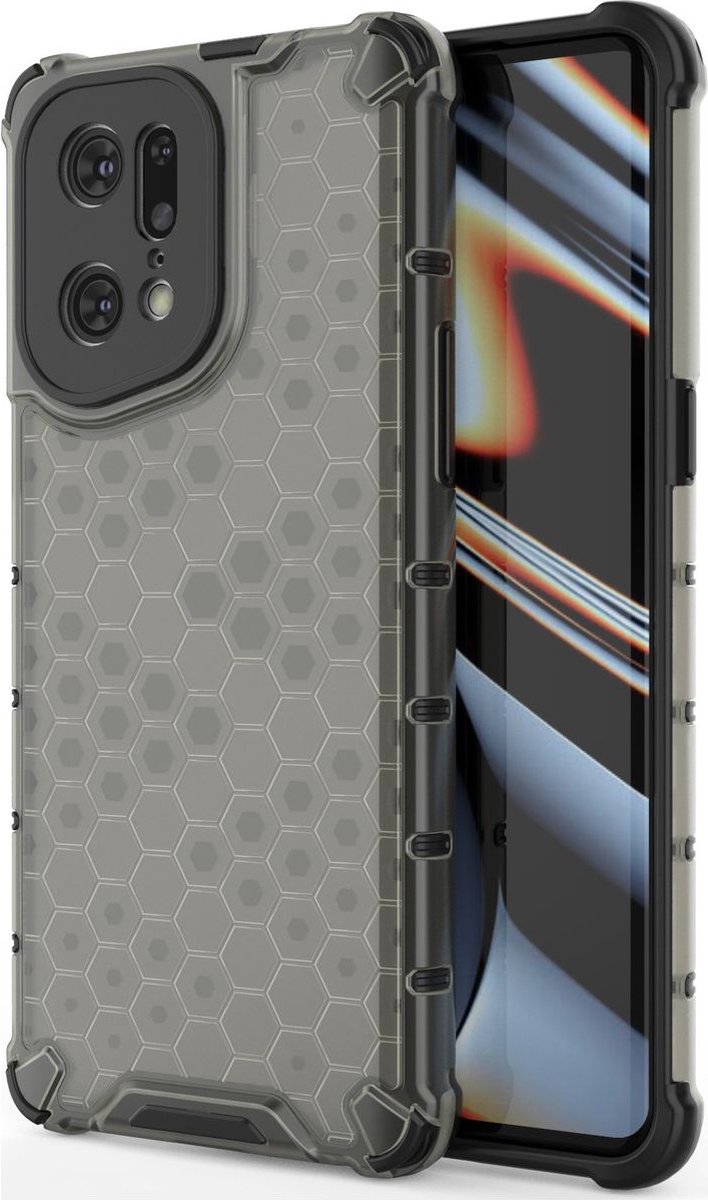 Mobigear Hoesje geschikt voor OPPO Find X5 Pro Telefoonhoesje Hardcase | Mobigear Honeycomb Backcover Shockproof | Schokbestendig Find X5 Pro Telefoonhoesje | Anti Shock Proof - Zwart
