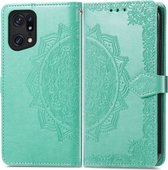 Mobigear Telefoonhoesje geschikt voor OPPO Find X5 Hoesje | Mobigear Mandala Bookcase Portemonnee | Pasjeshouder voor 3 Pasjes | Telefoonhoesje voor Pinpas / OV Kaart / Rijbewijs - Turquoise