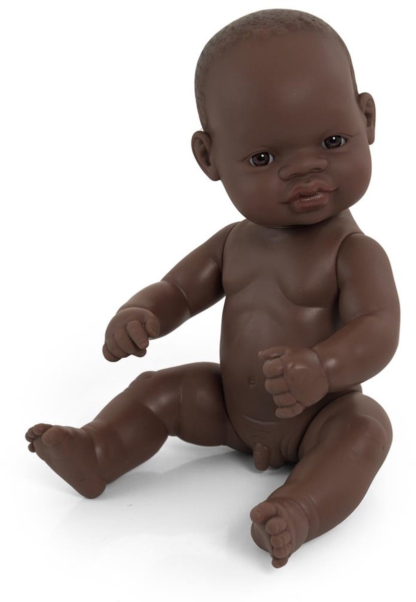 ML Poppen: BABYPOP AFRIKAANSE JONGEN 32cm, met vanillegeur, waterdicht,   anatomisch correct, in vinyl. Made in Spain, 10m+