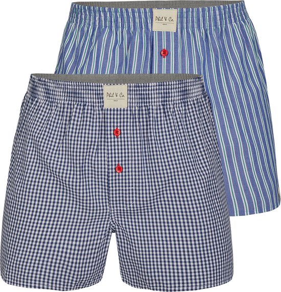 Phil & Co 2-Pack Wide Boxer Shorts Men PH Boxers Checkered / Striped - Size XL - Loose boxer shorts men