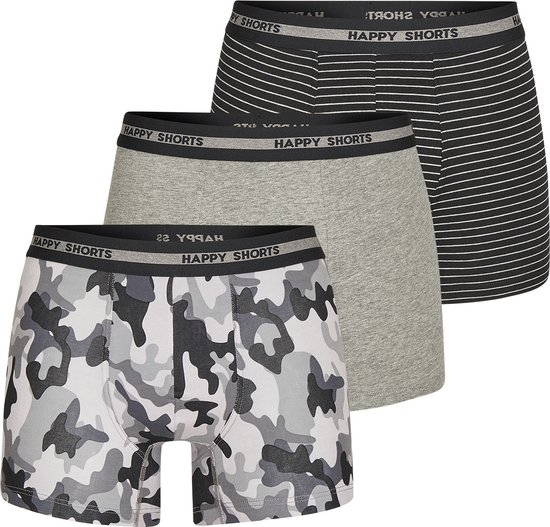 Happy Shorts Lot de 3 Boxers Homme Imprimé Camouflage Grijs - Taille L