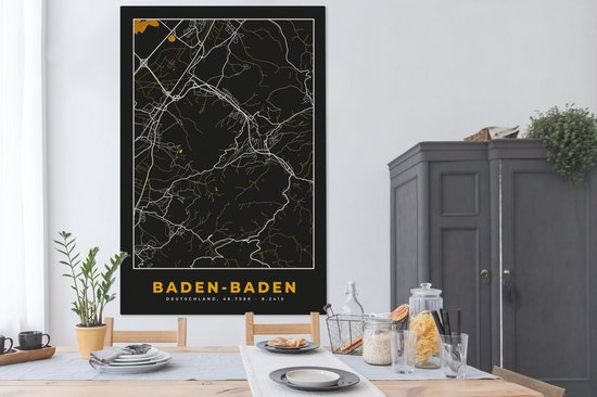 Tableau sur Toile City Map – Map – Baden Baden – Or – Allemagne – Map - 120x180 cm - Décoration murale XXL
