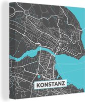 Canvas Schilderij Kaart – Plattegrond – Stadskaart – Konstanz – Duitsland – Blauw - 20x20 cm - Wanddecoratie