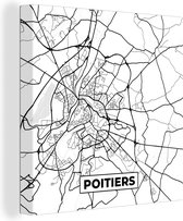 Canvas Schilderij Frankrijk - Plattegrond - Poitiers - Stadskaart - Kaart - Zwart wit - 50x50 cm - Wanddecoratie