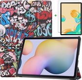 Tablet hoes geschikt voor Samsung Galaxy Tab S7 FE en Screenprotector - 12.4 inch - Tablet hoes en Screenprotector - Graffiti