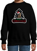 Dieren kersttrui alpaca zwart kinderen - Foute alpacas kerstsweater jongen/ meisjes - Kerst outfit dieren liefhebber 134/146