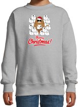 Foute Kerstsweater / Kerst trui met hamsterende kat Merry Christmas grijs voor kinderen- Kerstkleding / Christmas outfit 122/128