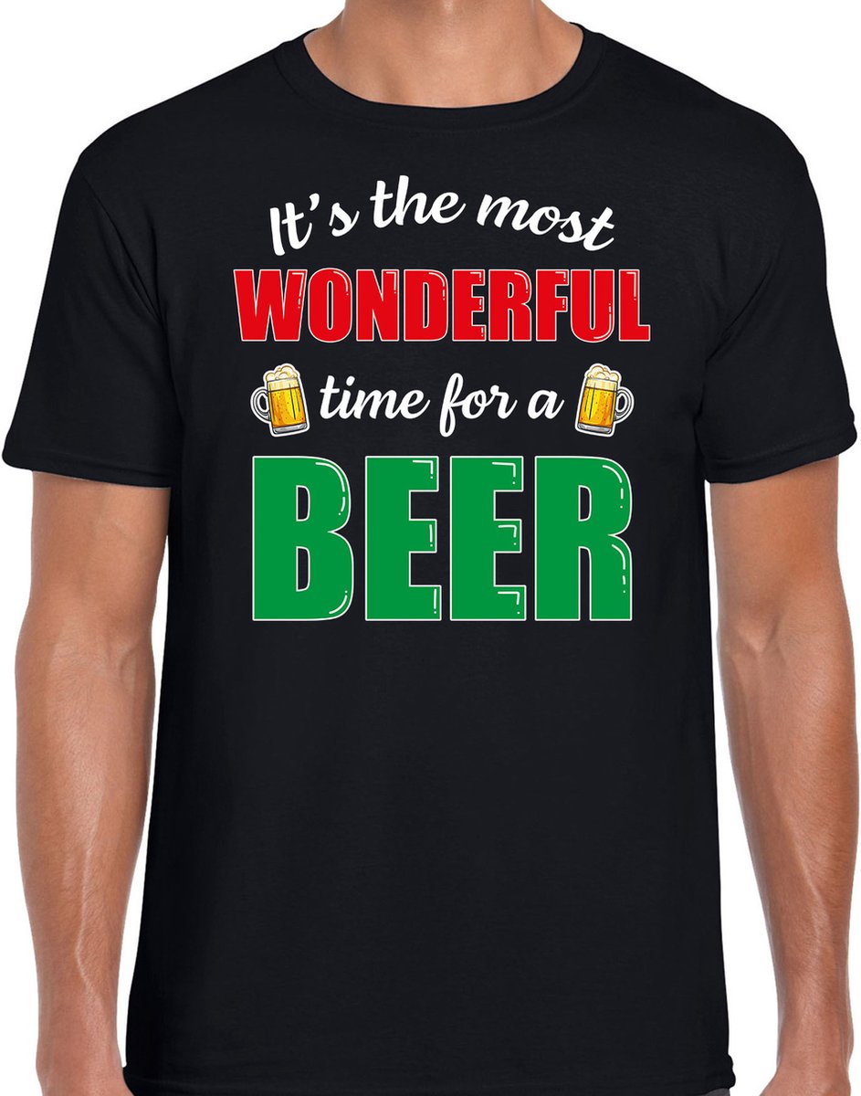 Afbeelding van product Bellatio Decorations  Wonderful beer fout Kerst bier t-shirt - zwart - heren - Kerstkleding / Kerst outfit M  - maat M