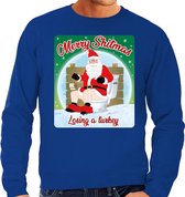 Foute Kersttrui / sweater - Merry Shitmas Losing a Turkey - blauw voor heren - kerstkleding / kerst outfit XXL